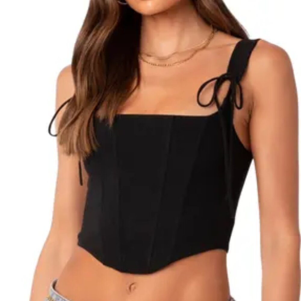Genevive Tie Strap Corset Crop Top—EDIKTED, NEVER WORN